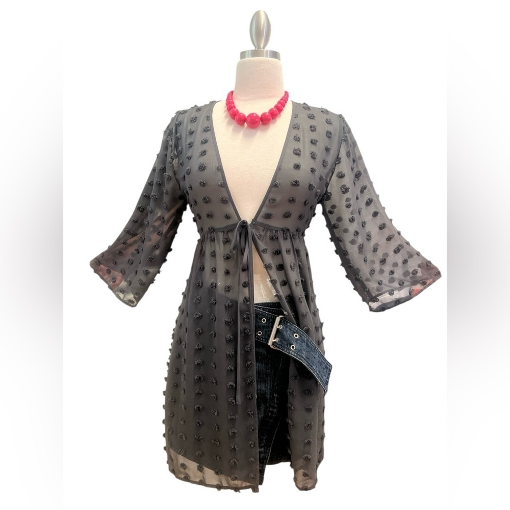 MAURICES -Sheer charcoal, gray Tie-Front Cardigan